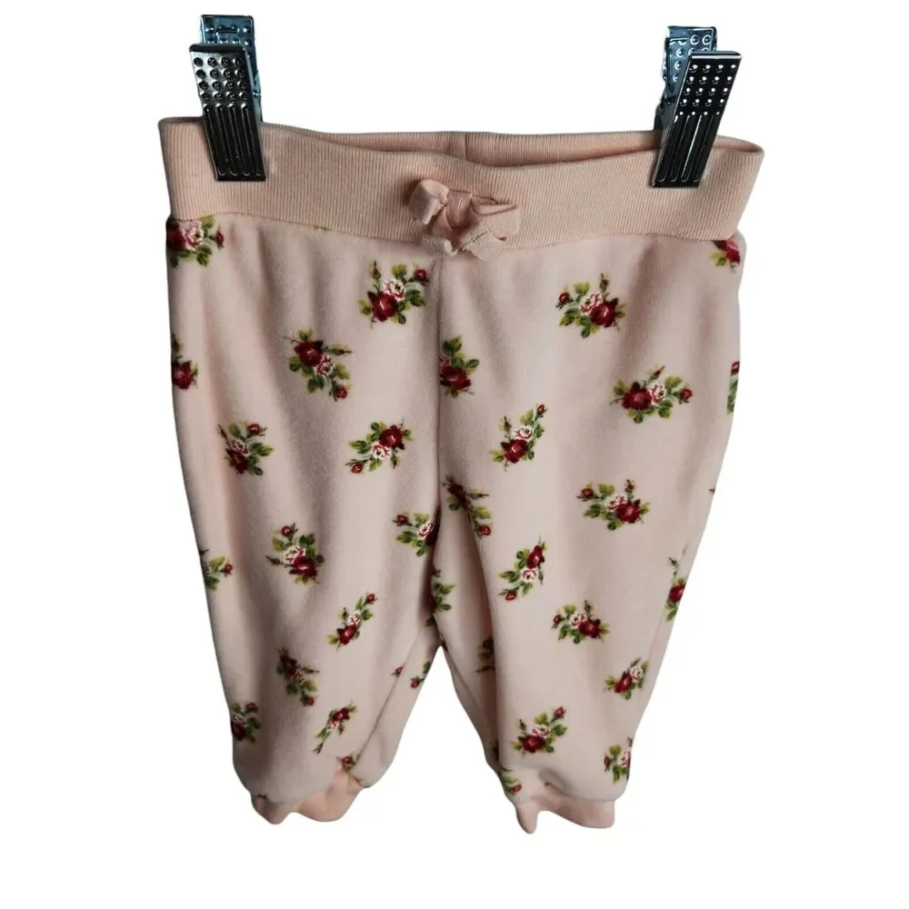 Ralph Lauren Infant Size 6 Months Velour Pull On Jogger Pants Pink Floral